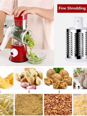 Vegetable Cutter Multifunctional Vegetable Slicer Drum Slicer for Kitchen Manual Hand Crank Vegetable Cutter, 3 in 1 Rotary Cheese Grater Slicer